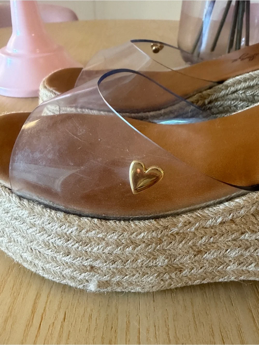 Nataly Mendez Clear Strap Espadrille Wedge Sandals in Natural